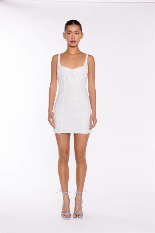 White Iridescent-Sequin Corset Mini-Dress sold by Glamorous
