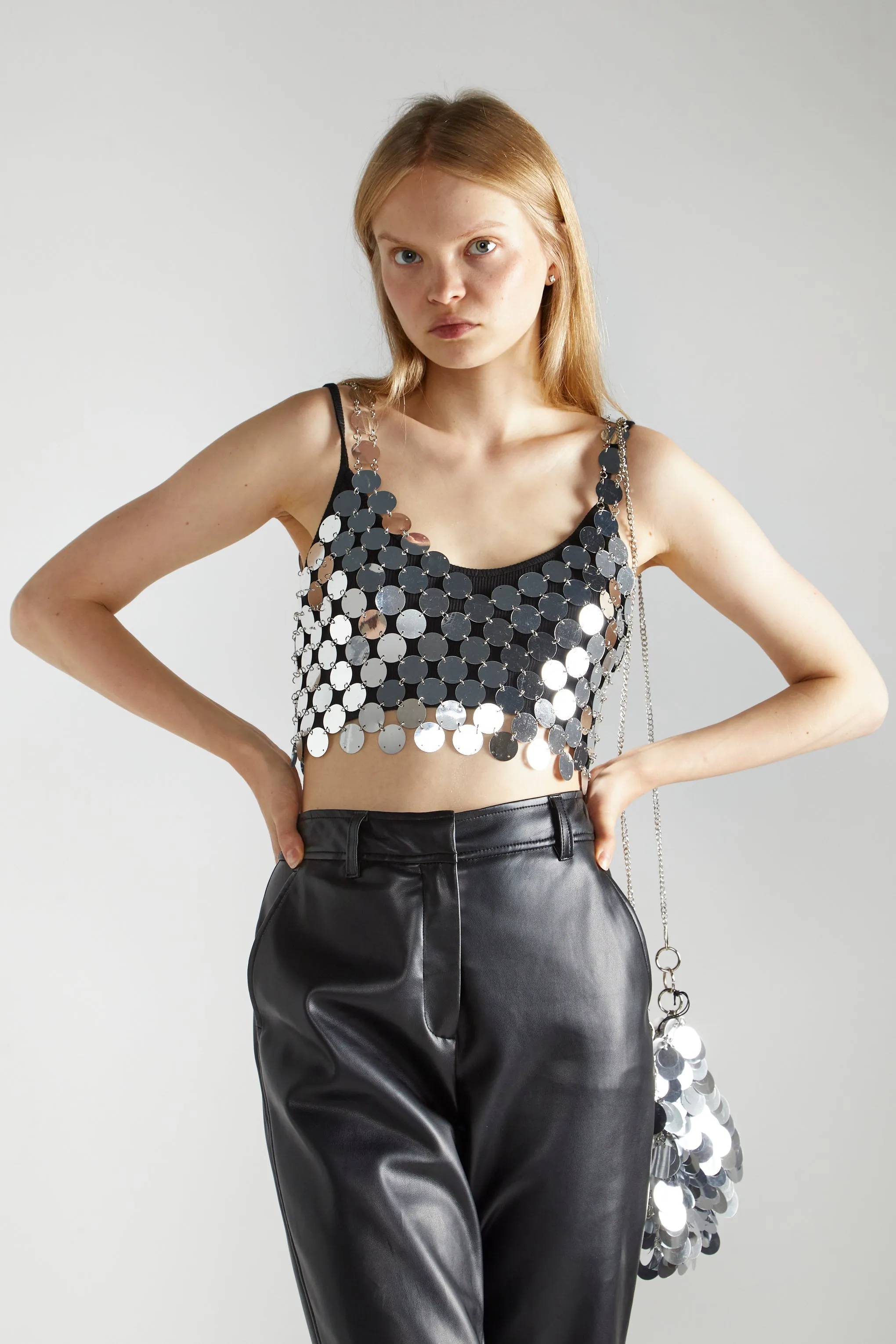 Silver-Disc Chainmail Crop-Top sold by Glamorous product image thumbnail 4