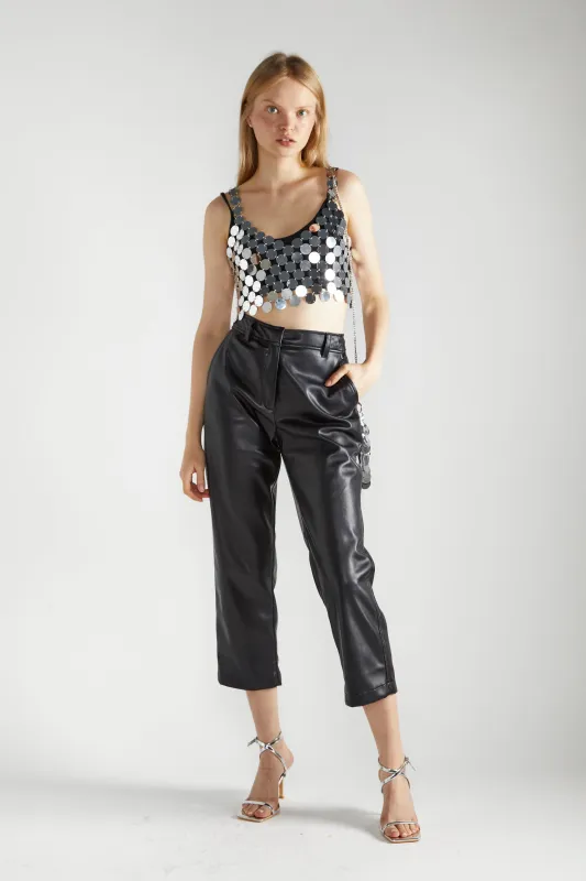 Silver-Disc Chainmail Crop-Top made by Glamorous