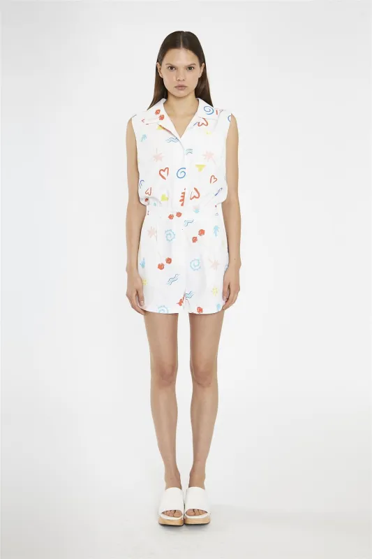 Vacation-Print Collared Playsuit sold by Glamorous