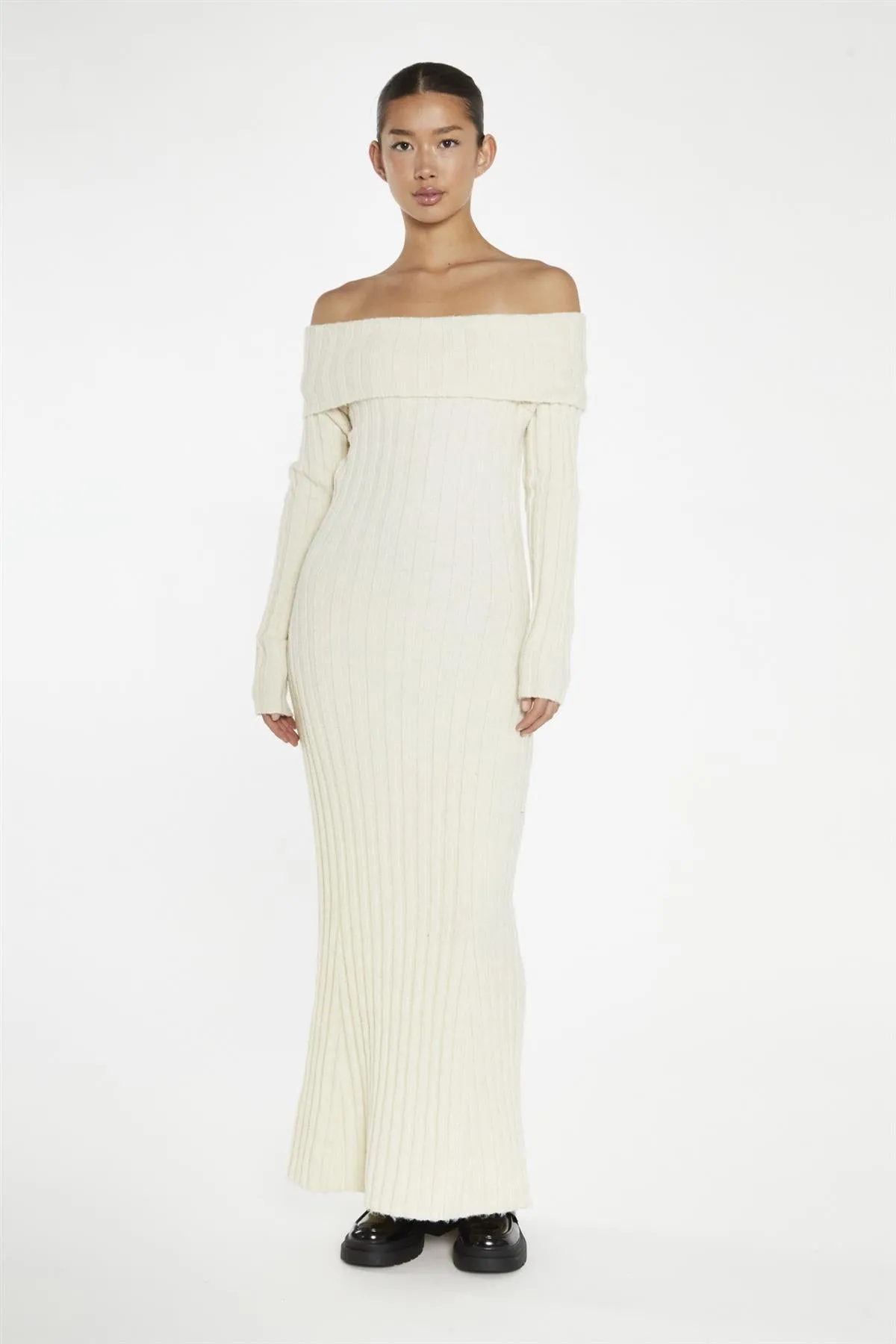 Cream Bardot Maxi-Dress sold by Glamorous