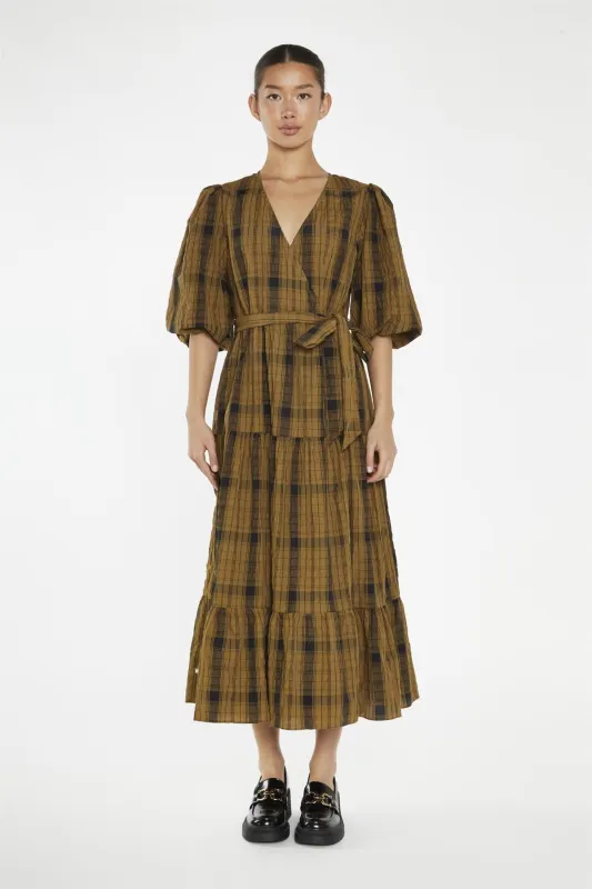 Olive-Check Wrap Midi-Dress sold by Glamorous