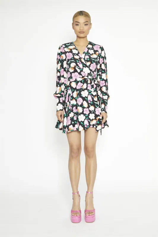 Black-Lilac Floral Wrap Mini-Dress sold by Glamorous