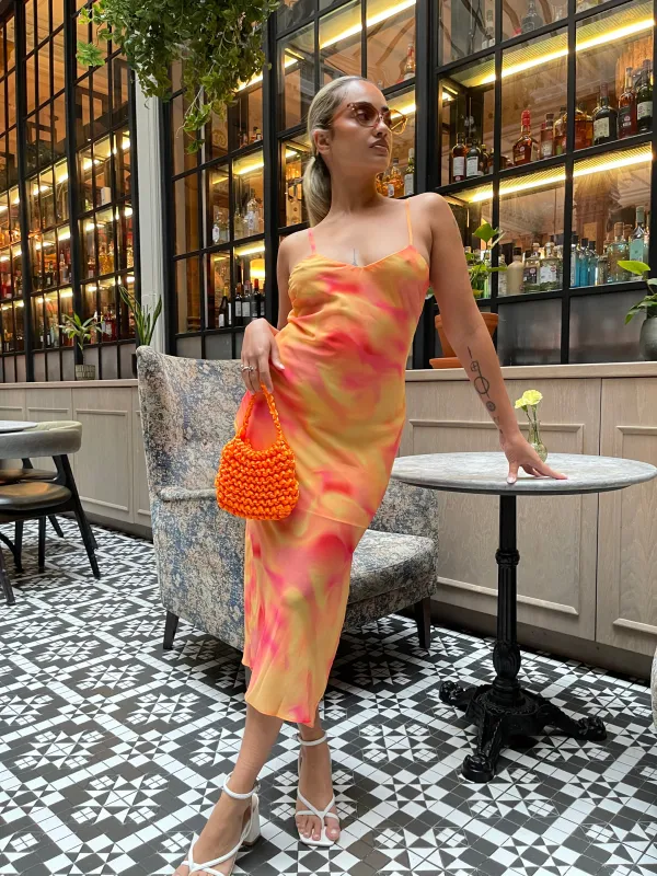 Orange-Yellow Tie-Dye Cami Slip Midi-Dress sold by Glamorous