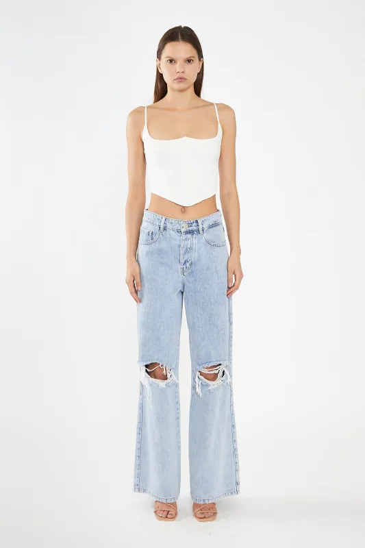 Off White Lace-Up Back Crop-Top sold by Glamorous