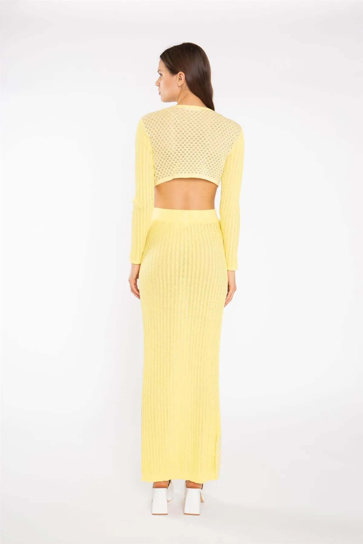 Lemon-Yellow Mix Knit Lace-Up Front Crop-Top sold by Glamorous product image thumbnail 2