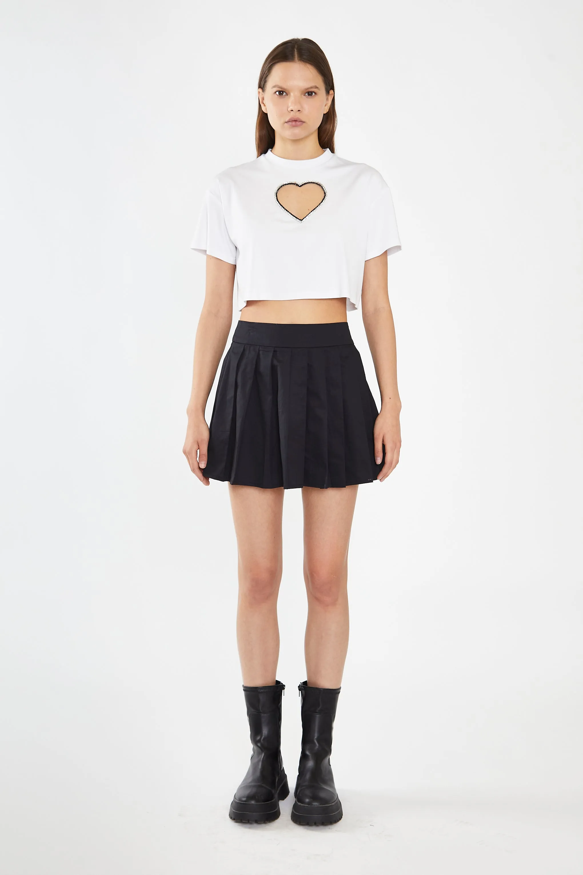 White Embellished Heart Cut-Out Crop-Top sold by Glamorous