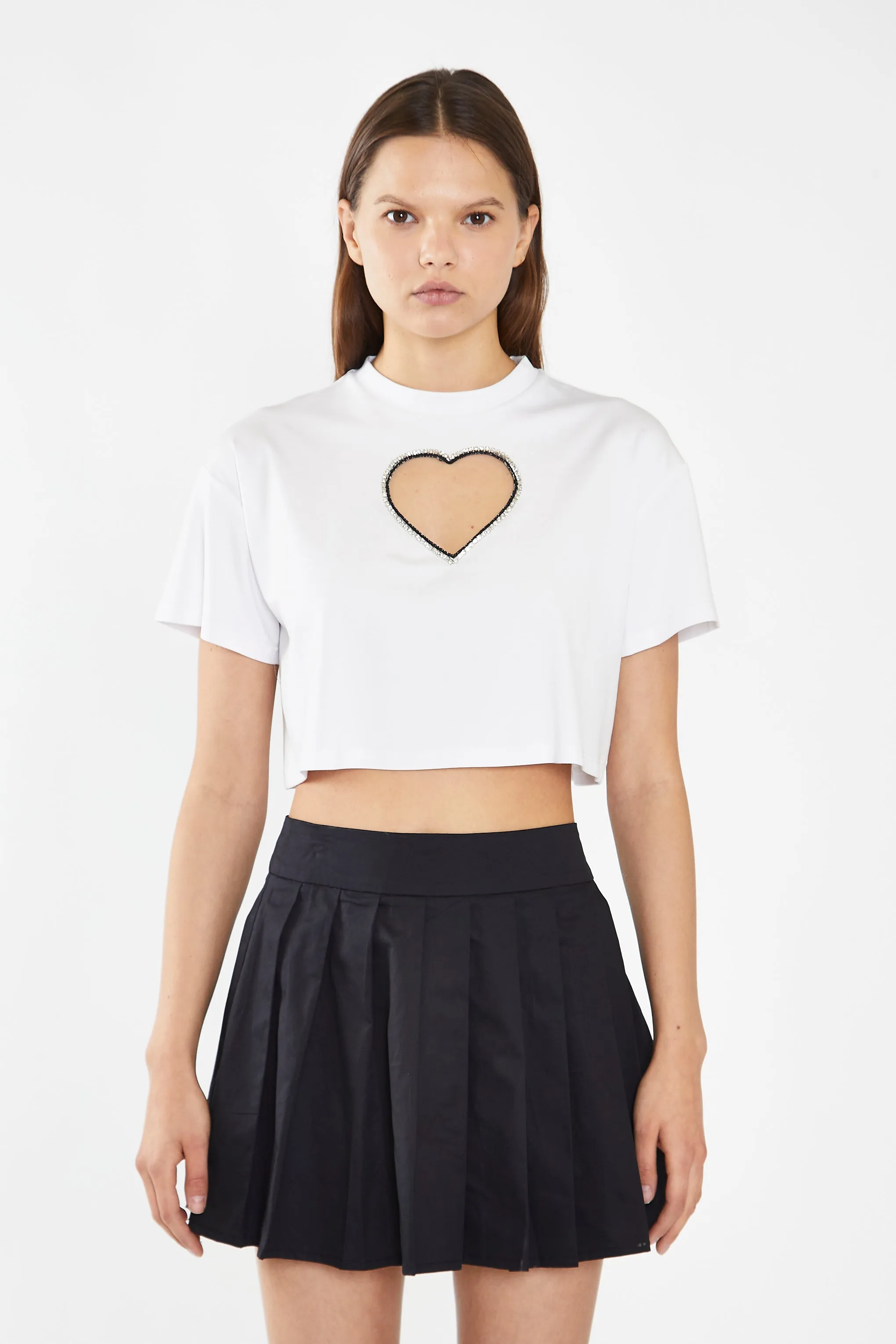White Embellished Heart Cut-Out Crop-Top sold by Glamorous product image thumbnail 3
