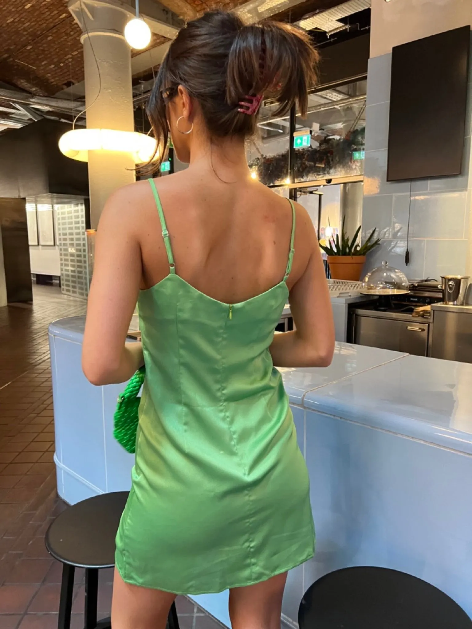 Green Satin Split Front Mini-Dress sold by Glamorous product image thumbnail 2