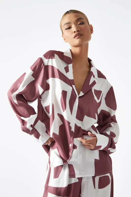 Dark-Rose Abstract Oversized Shirt sold by Glamorous