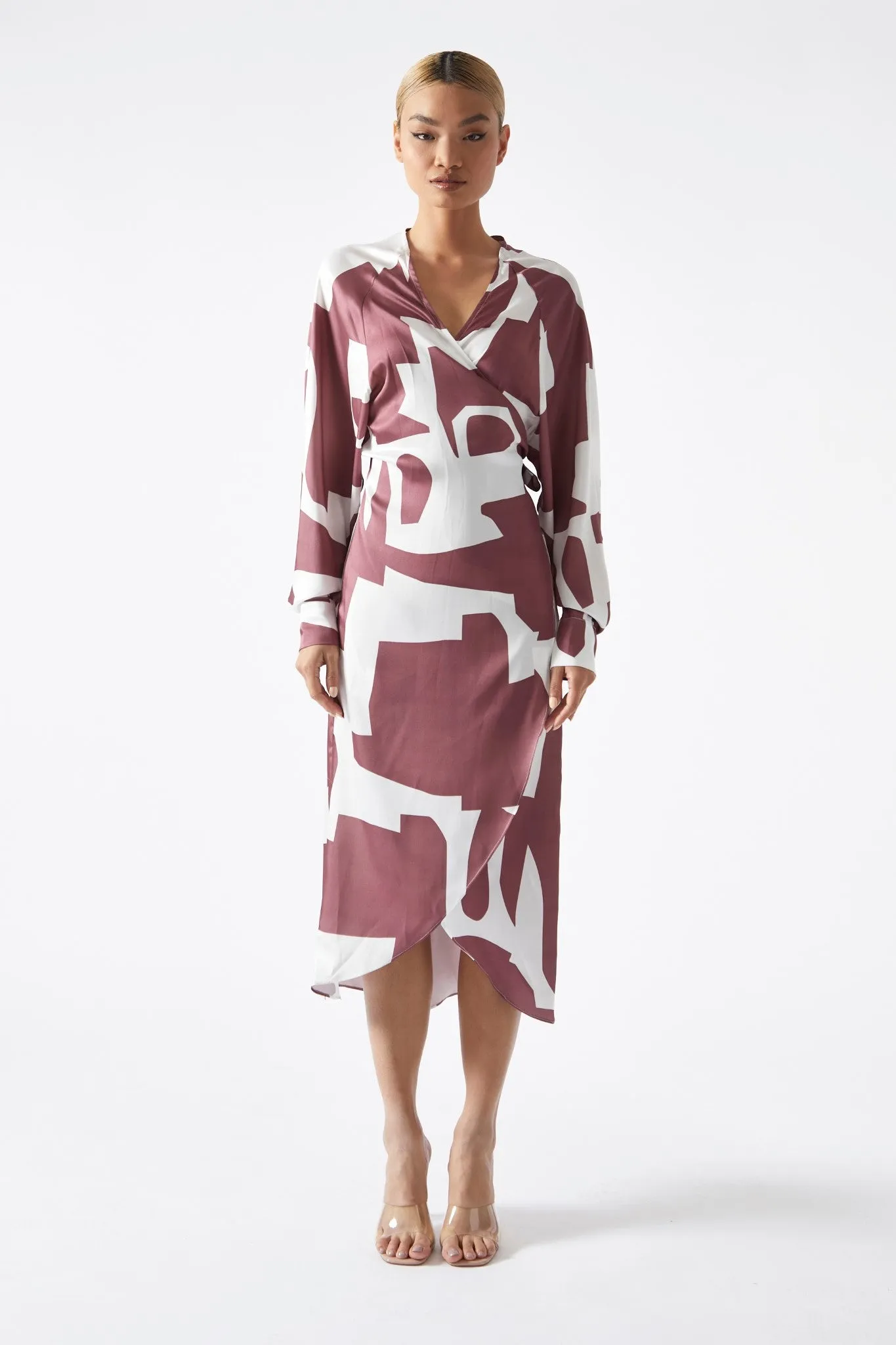 Dark-Rose Abstract Wrap Midi-Dress sold by Glamorous product image thumbnail 2