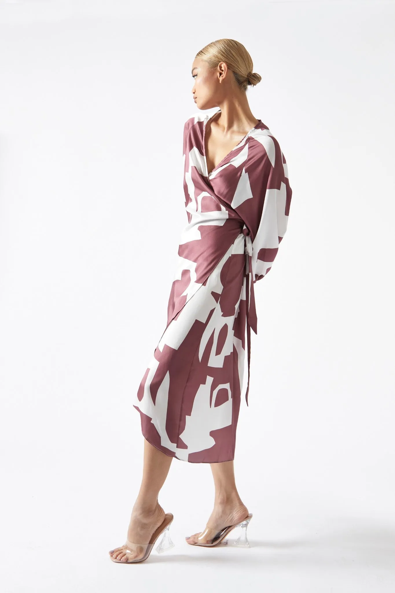 Dark-Rose Abstract Wrap Midi-Dress sold by Glamorous