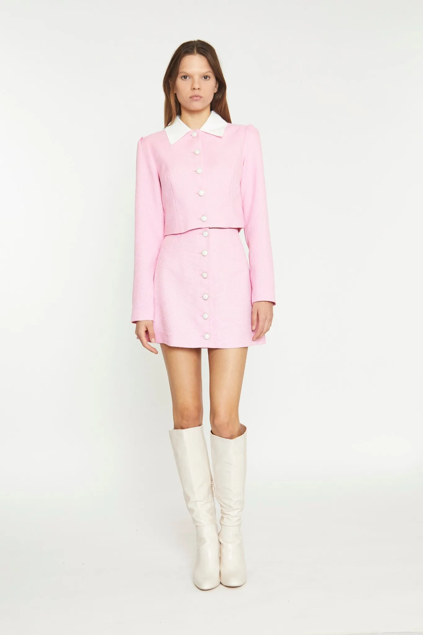 Peony Pink High Waisted Button-Through Mini Skirt sold by Glamorous product image thumbnail 3