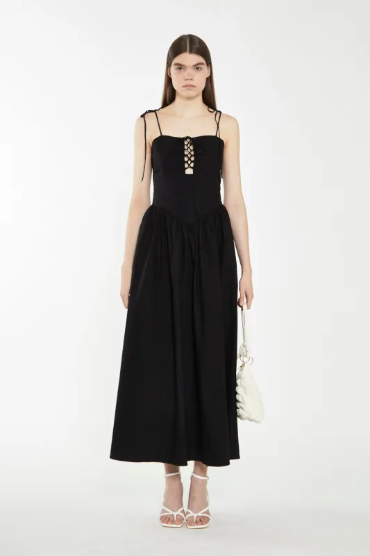 Black Lace-Up Bodice Maxi Dress made by Glamorous