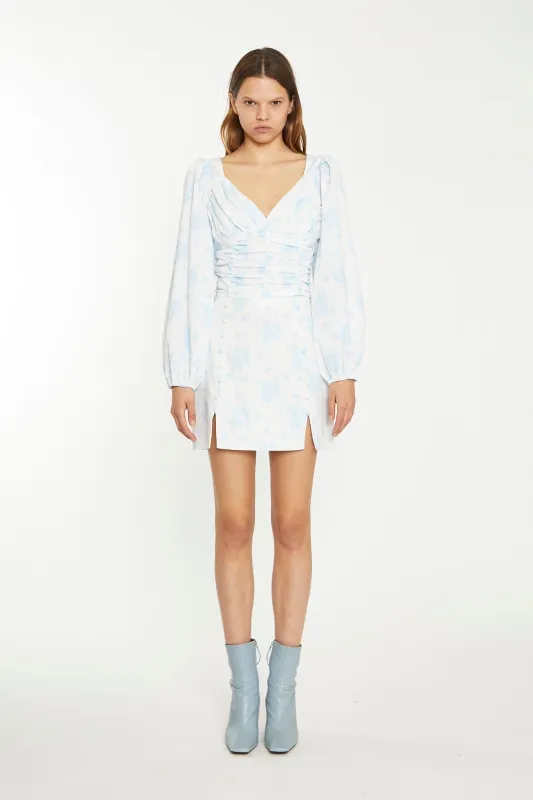 Blue Wallpaper Floral Split-Front Mini-Skirt sold by Glamorous