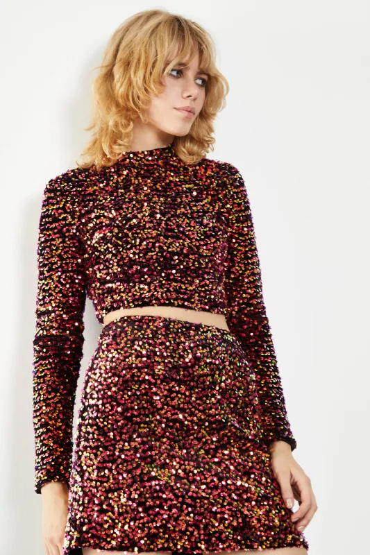 Glamorous Pink Sequin Velvet Mini Skirt sold by Glamorous