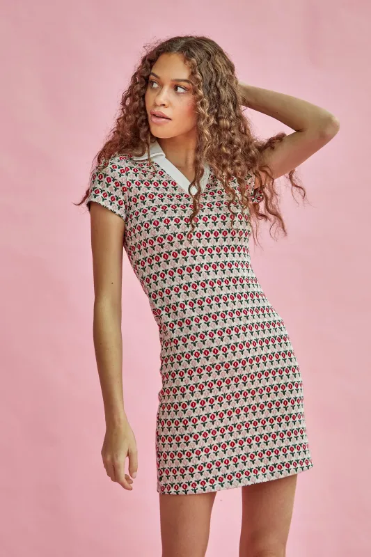 Glamorous Red Multi Flower Fitted Mini Dress with Collar sold by Glamorous