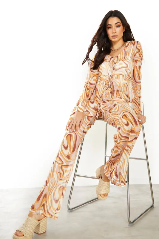 Glamorous Retro Marble Sheer Flared Trousers sold by Glamorous