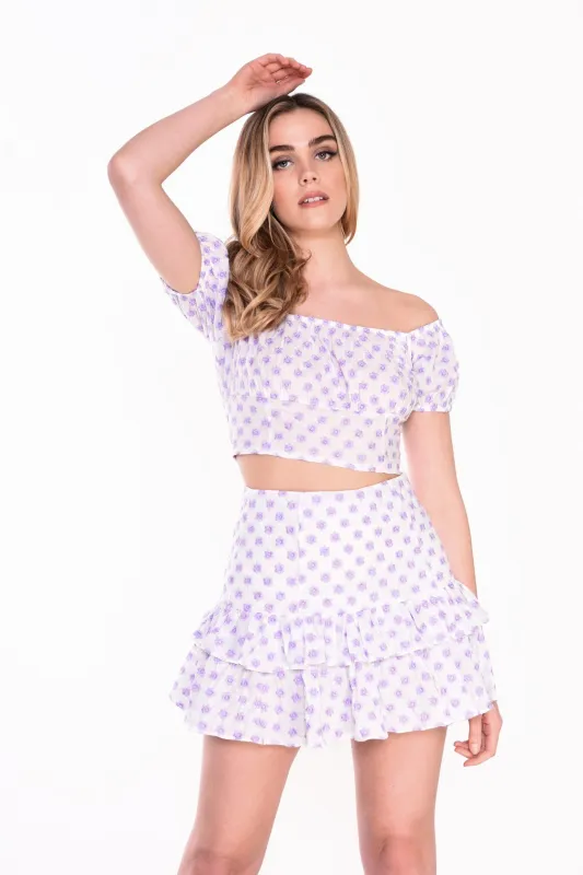 Glamorous White Lilac Broderie Ruffle Mini Skirt sold by Glamorous
