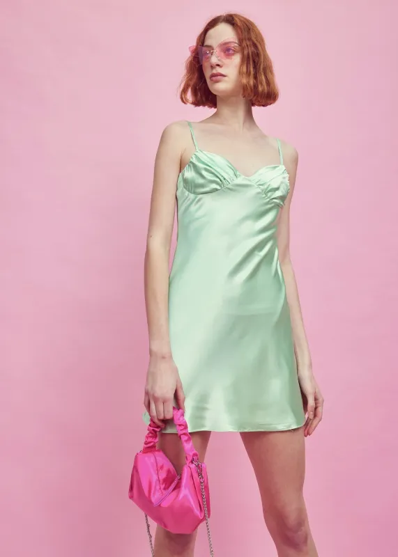 Apple-Green Strappy Satin Mini-Dress sold by Glamorous