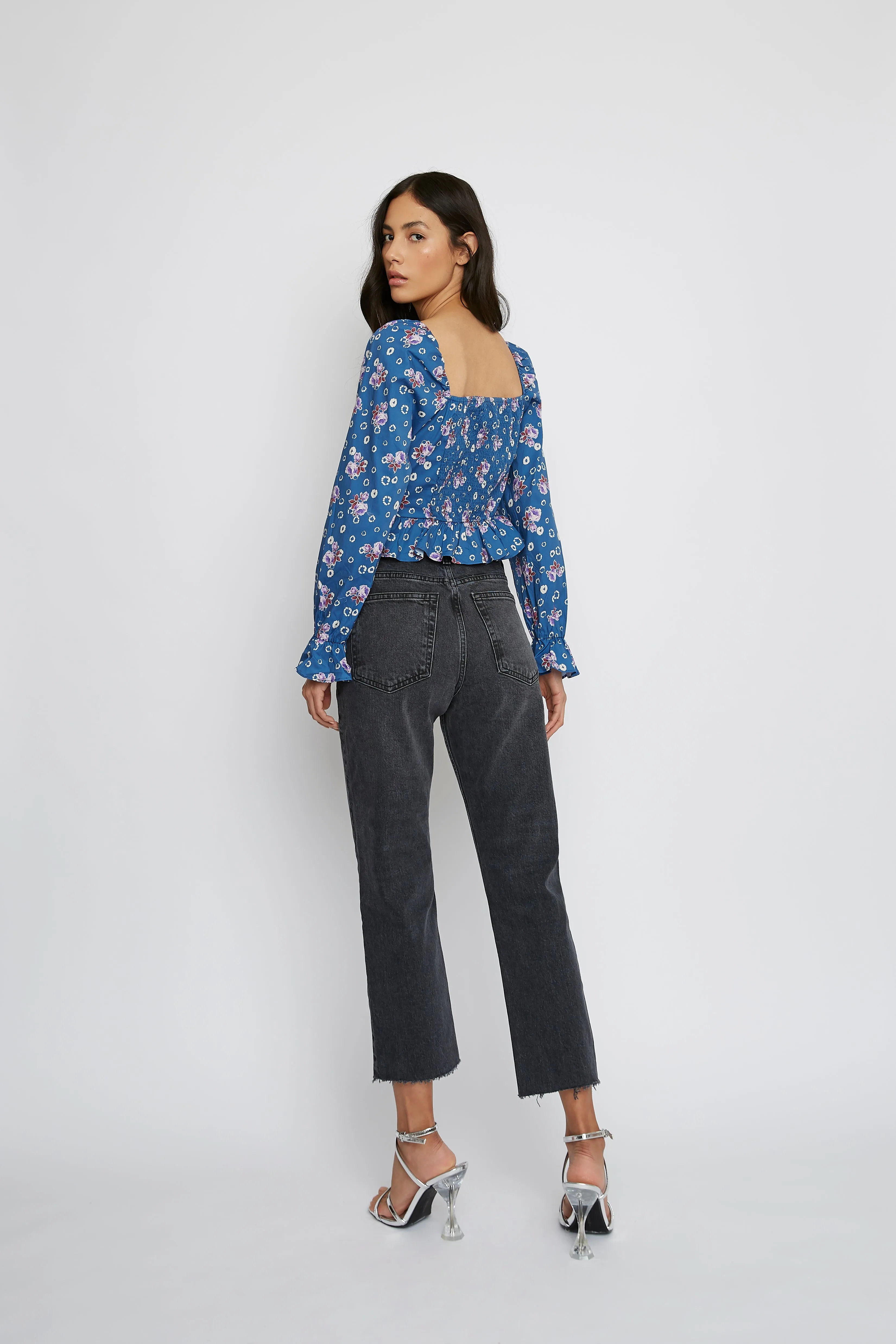 Glamorous Blue Floral Sweetheart Neckline Blouse sold by Glamorous product image thumbnail 3