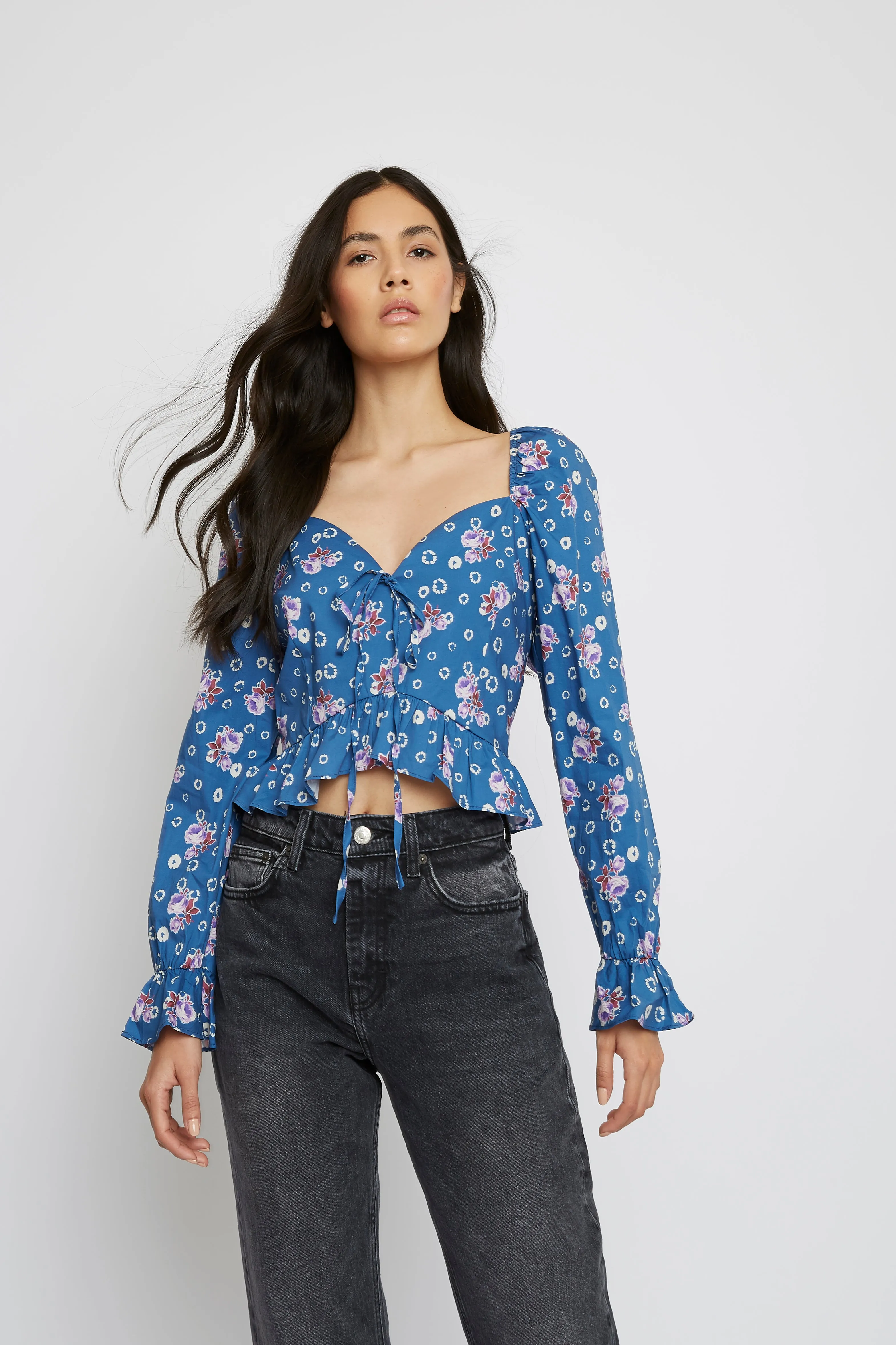 Glamorous Blue Floral Sweetheart Neckline Blouse sold by Glamorous product image thumbnail 2