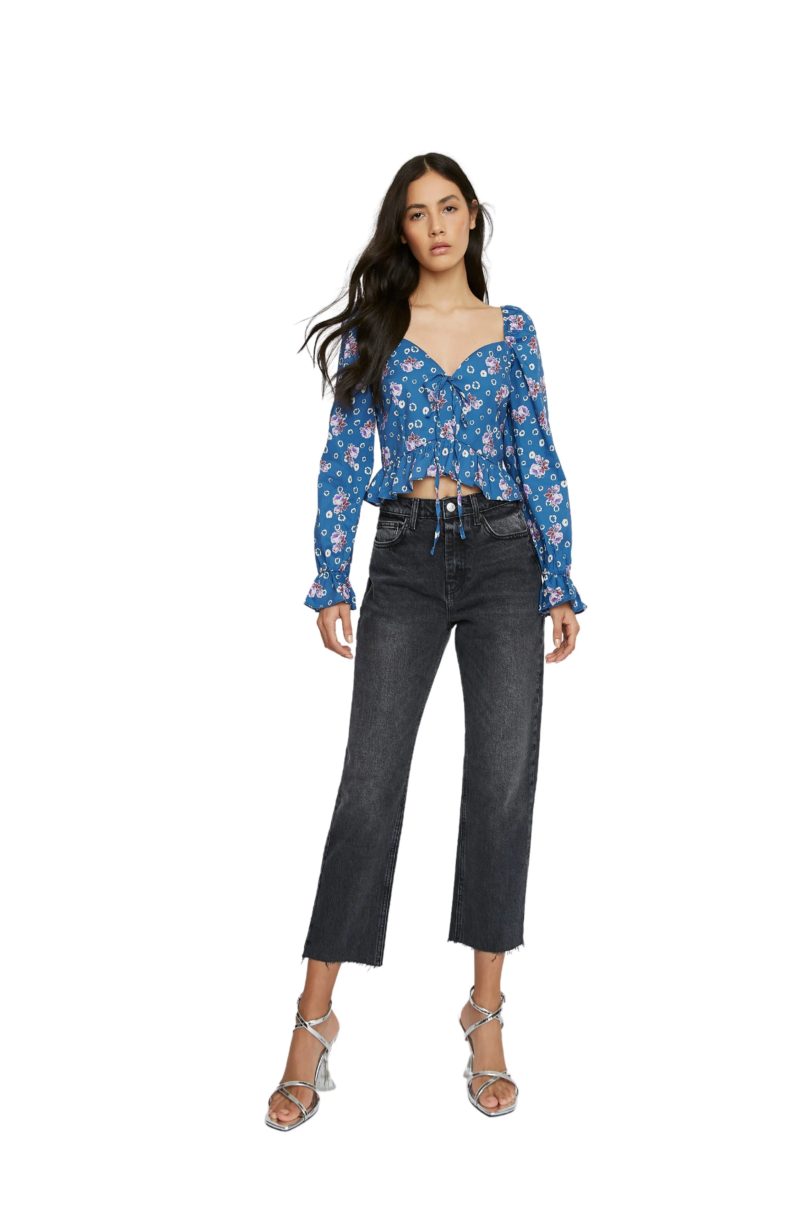 Glamorous Blue Floral Sweetheart Neckline Blouse sold by Glamorous