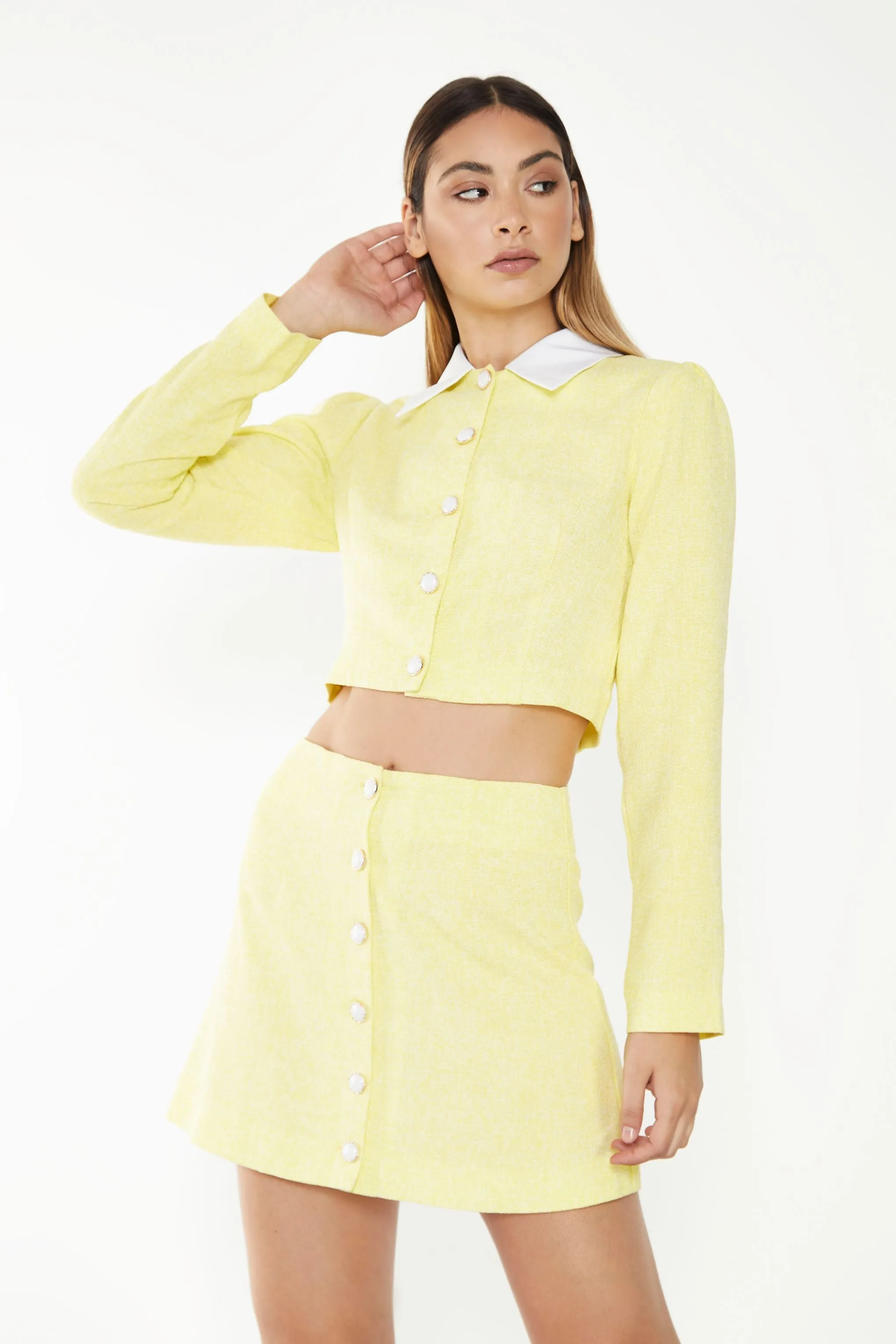 Glamorous Yellow Tweed Mini Skirt sold by Glamorous