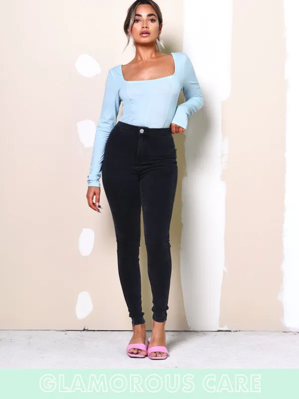 Glamorous Care Light Blue Square Neck Bodysuit made by Glamorous