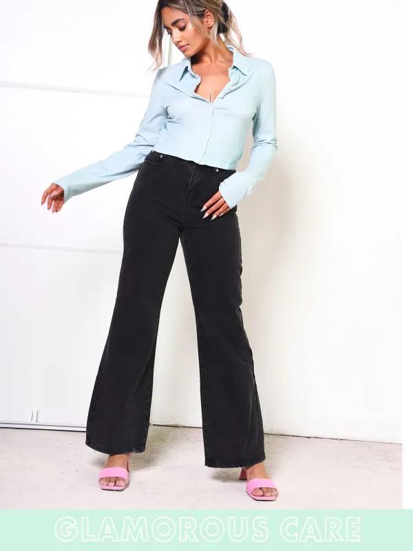 Glamorous Care Light Blue Cropped Collar Shirt sold by Glamorous