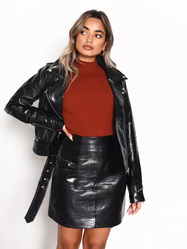 Glamorous Black Croc PU Mini Skirt made by Glamorous