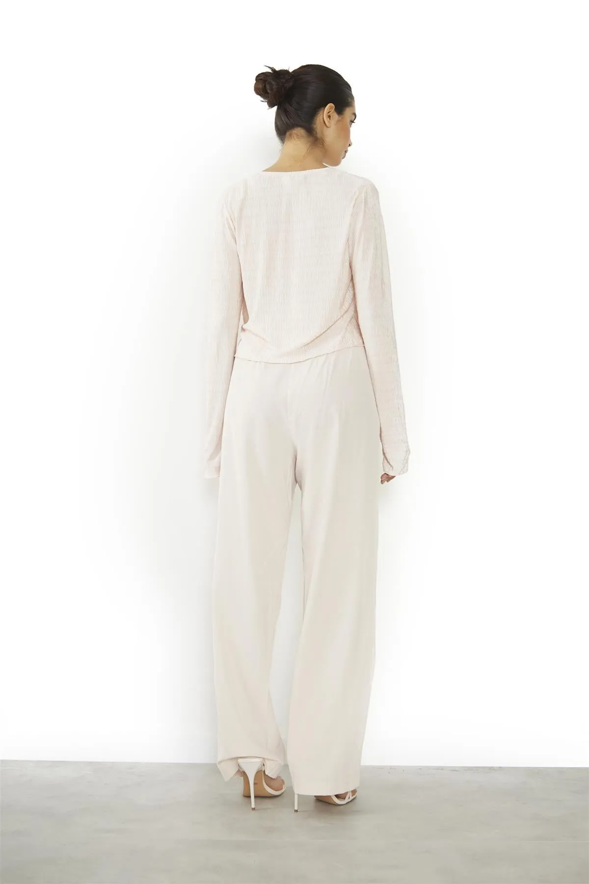 Soft-Pink-Plisse Front-Tie Long-sleeve-Top sold by Glamorous product image thumbnail 2