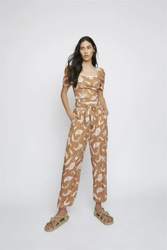 Brown-Paisley Tie-Back Crop-Top made by Glamorous