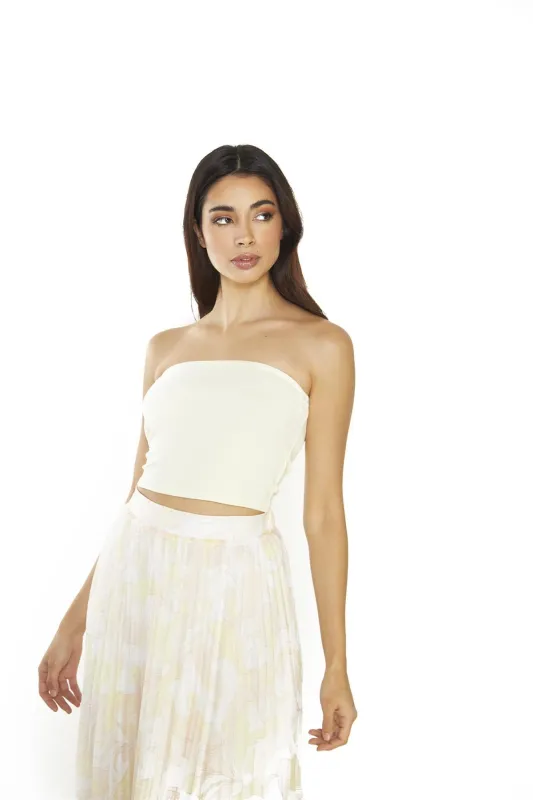 Pale-Lemon Ribbed-Bandeau Crop-Top made by Glamorous