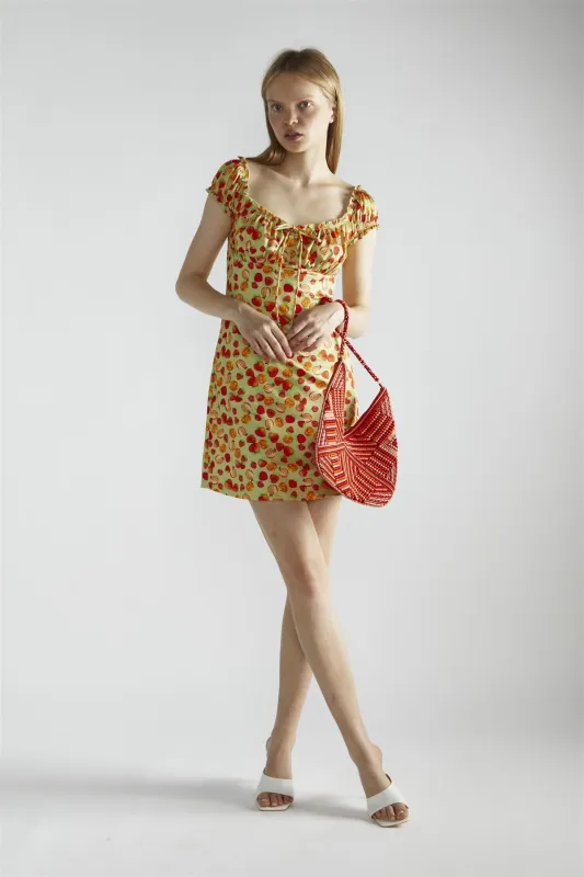 Apple-Green-Fruit Short-Sleeve-A-Line Mini-Dress made by Glamorous