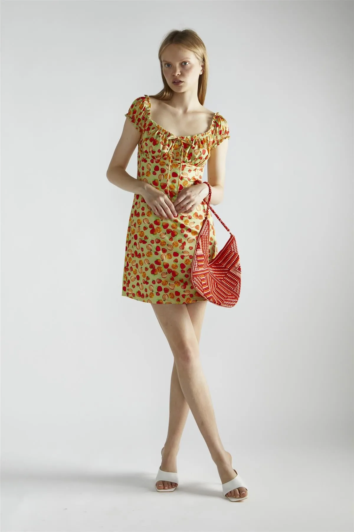Apple-Green-Fruit Short-Sleeve-A-Line Mini-Dress sold by Glamorous