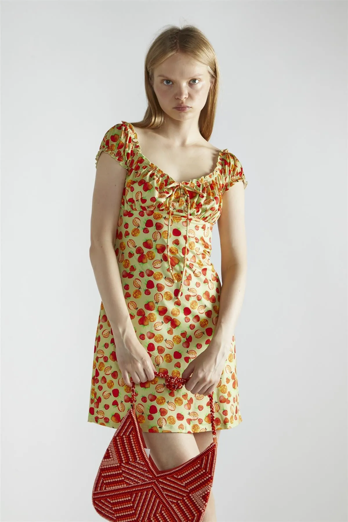 Apple-Green-Fruit Short-Sleeve-A-Line Mini-Dress sold by Glamorous product image thumbnail 3
