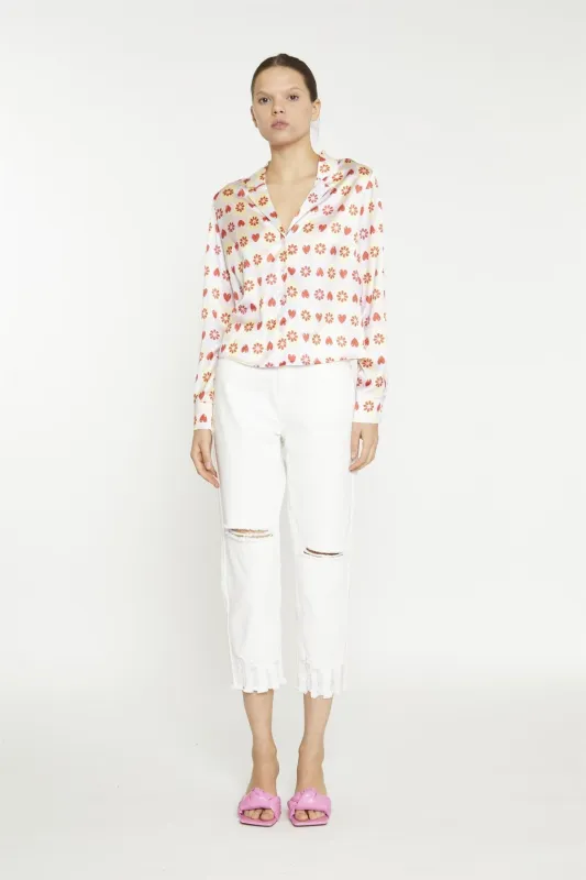 Pastel Tile Print Floral Button-Up Crop-Top made by Glamorous