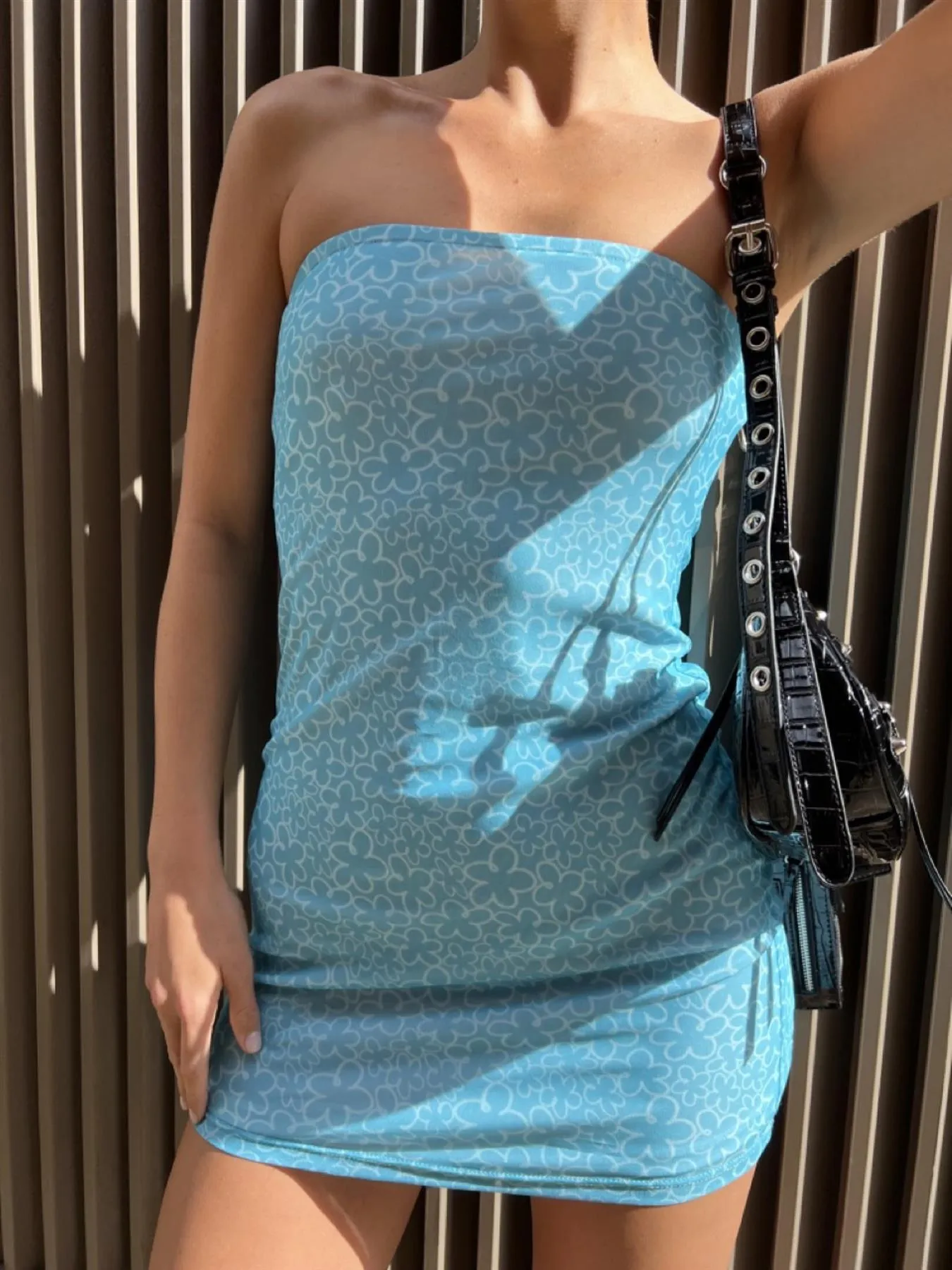 Blue Flower Mesh Bandeau Mini-Dress sold by Glamorous product image thumbnail 3