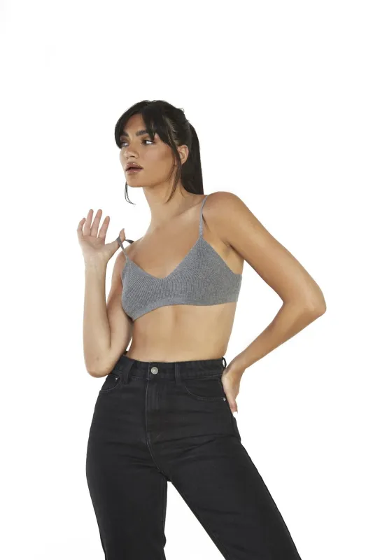 Dark Grey Marl Ribbed-Bralette sold by Glamorous