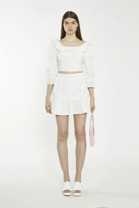 Off-White Lace-Frill Crop-Top sold by Glamorous