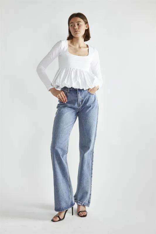 White Square-Neck Puff-Peplum Top sold by Glamorous