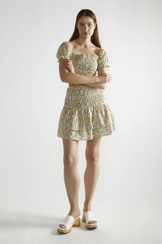 Stripe-Ditsy Linen RaRa Mini-Skirt sold by Glamorous