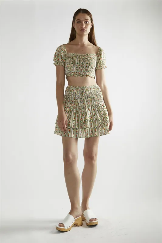 Stripe-Ditsy Linen Scoop-Neck Crop-Top sold by Glamorous