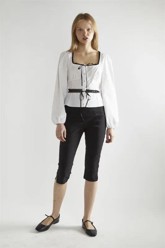 White-Black Square-Neck Long-Sleeve Top made by Glamorous