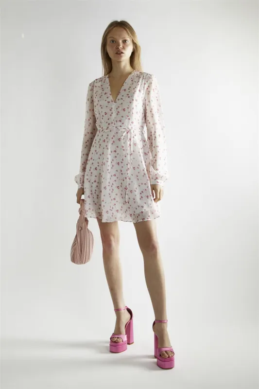 Pink Watercolour-Floral V-Neck Mini-Dress sold by Glamorous