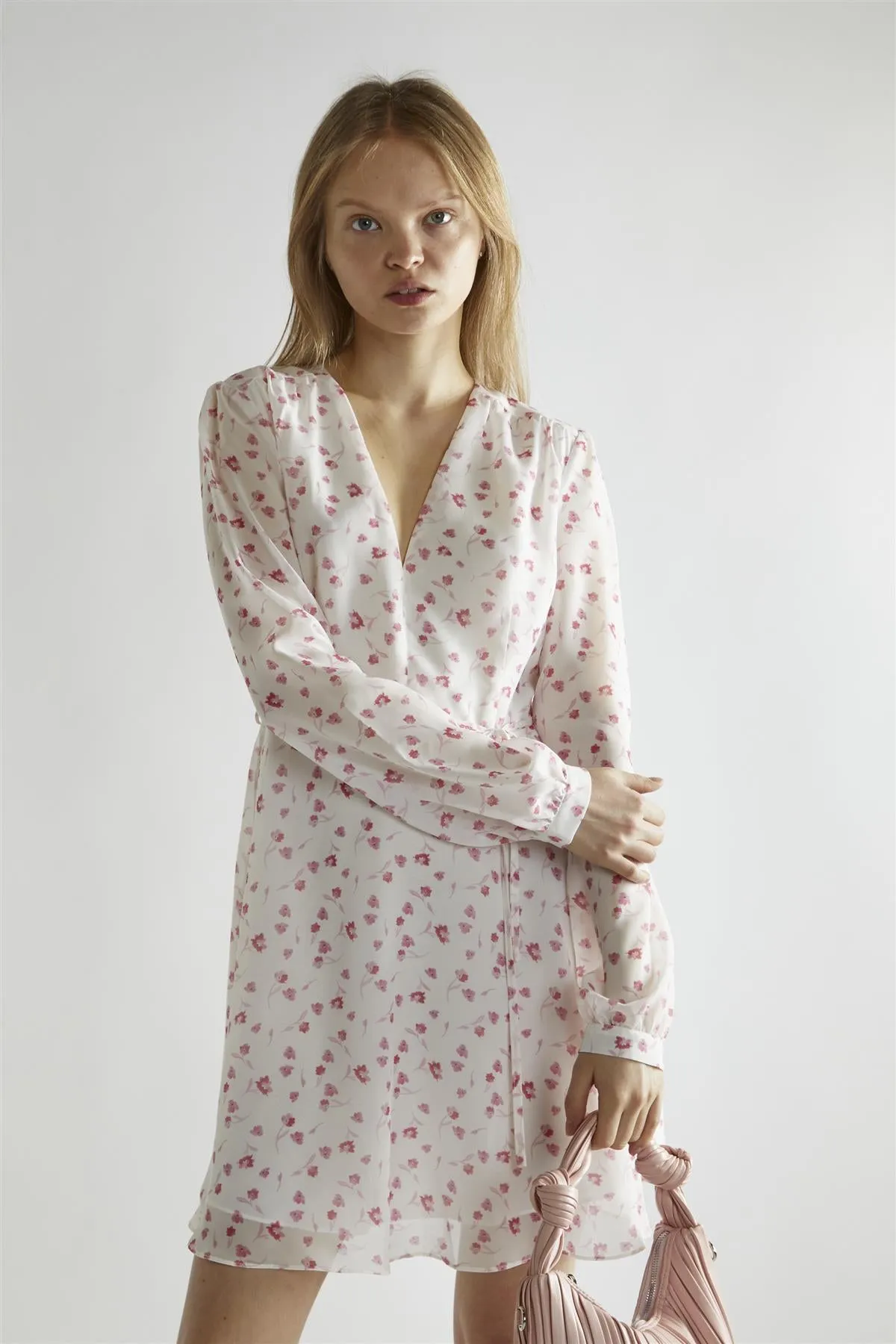 Pink Watercolour-Floral V-Neck Mini-Dress sold by Glamorous product image thumbnail 3