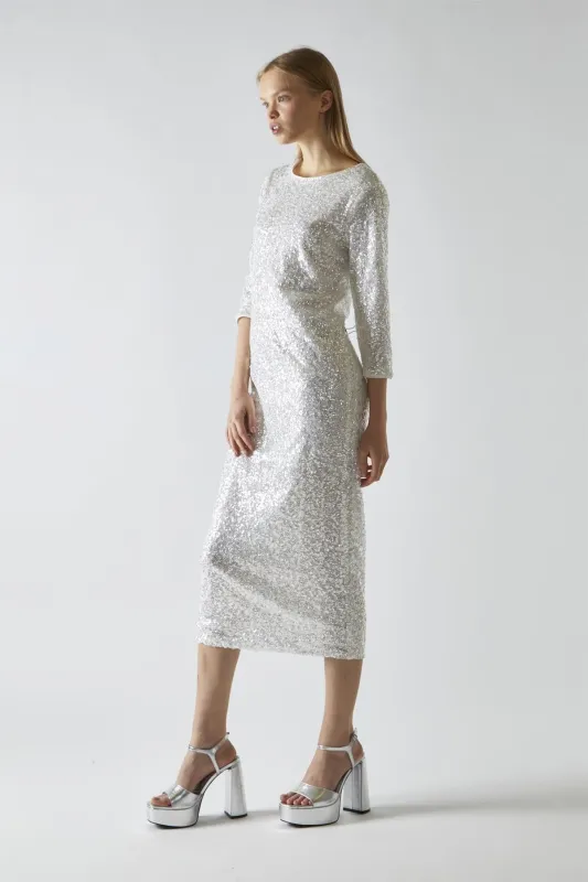 Silver-Iridescent Sequin A-Line Midaxi-Dress sold by Glamorous