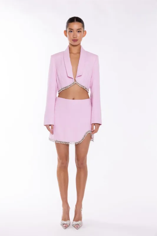 Pink-Tweed Diamante Trim Crop-Blazer sold by Glamorous
