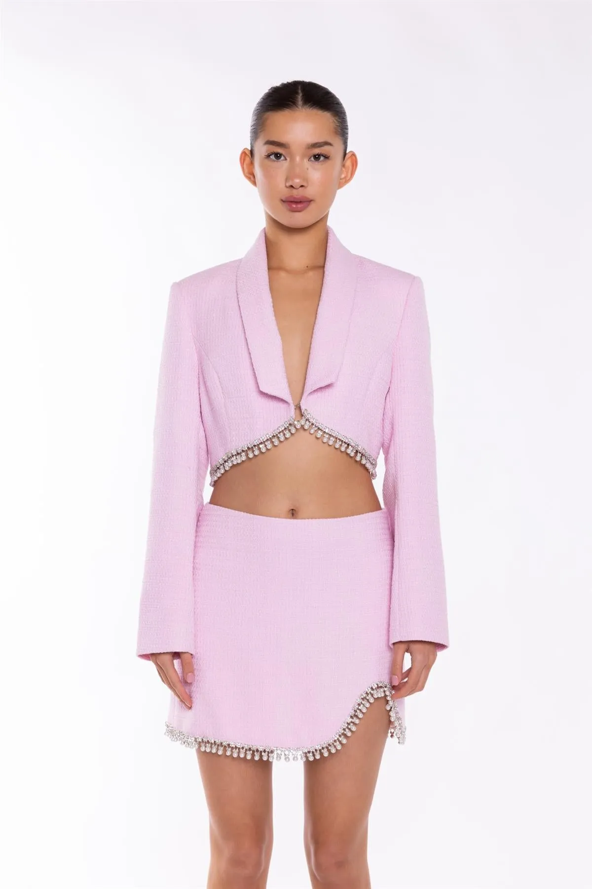 Pink-Tweed Diamante Trim Crop-Blazer sold by Glamorous product image thumbnail 3